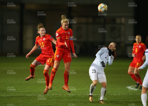 011220 - Wales Women v Belarus Women - UEFA Championship Qualifier - Sophie Ingle of Wales headers the ball