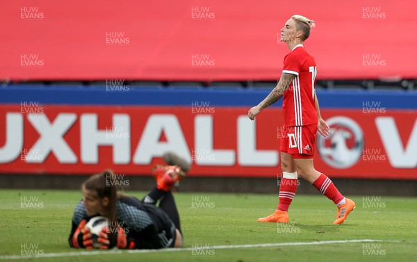 070618 - Wales Women v Bosnia Women - FIFA Women's World Cup Qualifying Round - Dejected Jess Fishlock of Wales after her shot at goal was saved by Envera Hasanbegovic of Bosnia