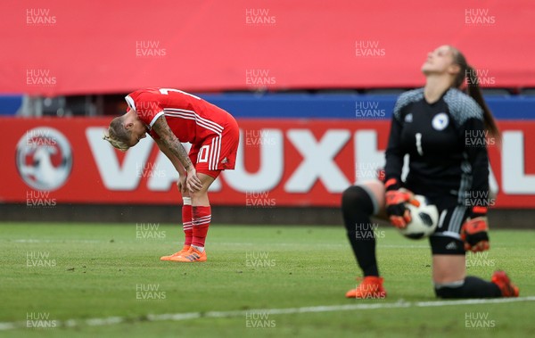 070618 - Wales Women v Bosnia Women - FIFA Women's World Cup Qualifying Round - Dejected Jess Fishlock of Wales after her shot at goal was saved by Envera Hasanbegovic of Bosnia