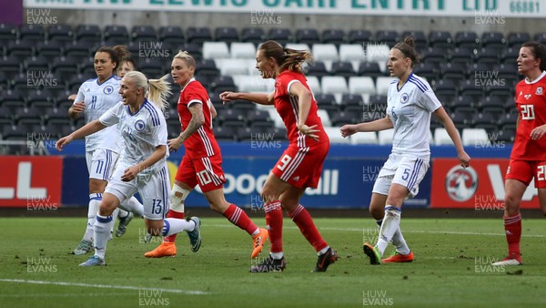 070618 - Wales Women v Bosnia Women - FIFA Women's World Cup Qualifying Round - Kayleigh Green of Wales scores a goal
