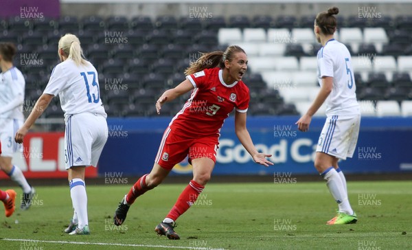 070618 - Wales Women v Bosnia Women - FIFA Women's World Cup Qualifying Round - Kayleigh Green of Wales celebrates scoring a goal