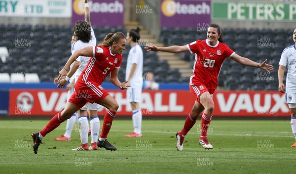 070618 - Wales Women v Bosnia Women - FIFA Women's World Cup Qualifying Round - Kayleigh Green of Wales celebrates scoring a goal