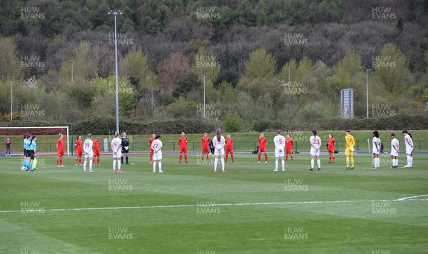 090421 Wales Women v Canada Women, International Friendly match - The teams observe a minutes silence before the start of the match in memory of HRH The Prince Philip, Duke of Edinburgh who passed away earlier today