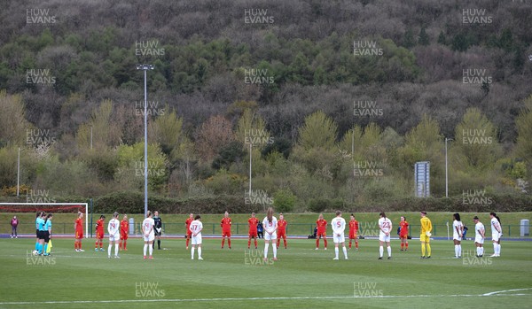 090421 Wales Women v Canada Women, International Friendly match - The teams observe a minutes silence before the start of the match in memory of HRH The Prince Philip, Duke of Edinburgh who passed away earlier today