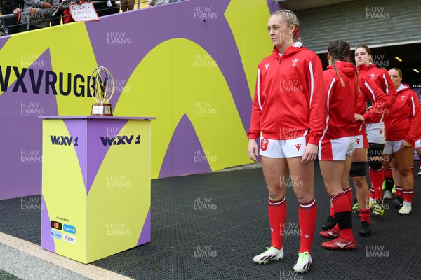 211023 - Wales Women v Canada Women, WXV1 - Hannah Jones of Wales prepare to lead the team out on her 50th cap