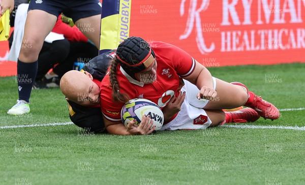 211023 - Wales Women v Canada Women, WXV1 - Carys Phillips of Wales powers over to score try