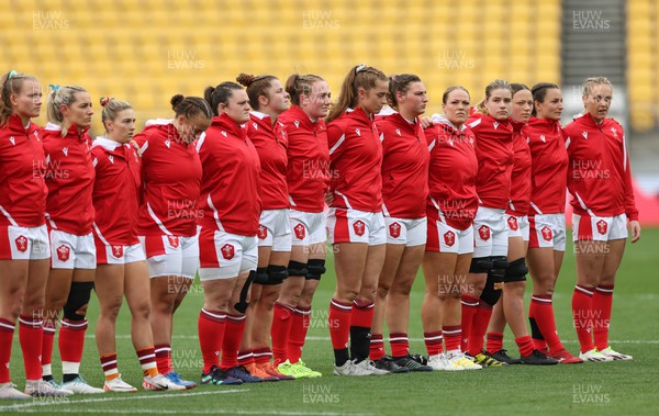 211023 - Wales Women v Canada Women, WXV1 - The Wales team line up for the anthems