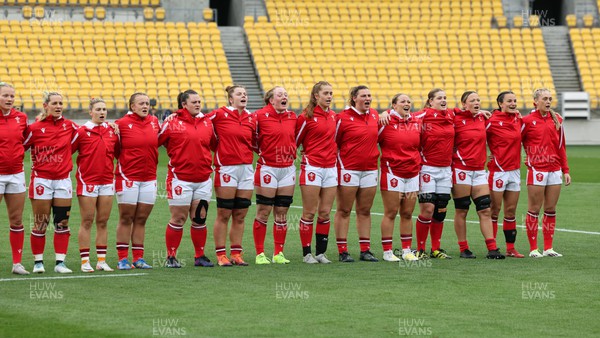 211023 - Wales Women v Canada Women, WXV1 - The Wales team line up for the anthems