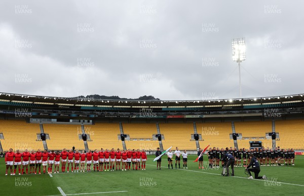 211023 - Wales Women v Canada Women, WXV1 - The Wales and Canada teams line up for the anthems