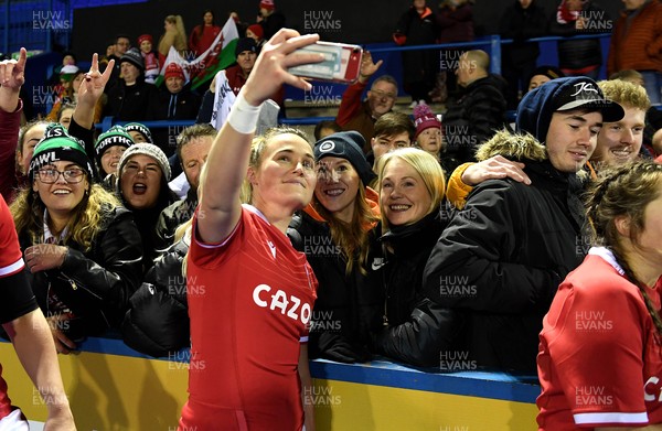 211121 - Wales Women v Canada Women - Autumn Internationals - Flo Williams of Wales with supporters at the end of the game