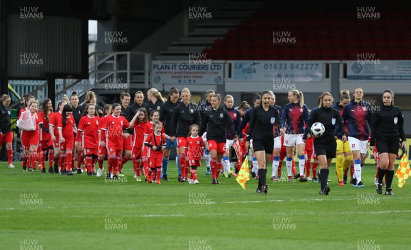 040419 - Wales v Czech Republic, Women's International Challenge Match - The teams and officials make their way out for the start of the match