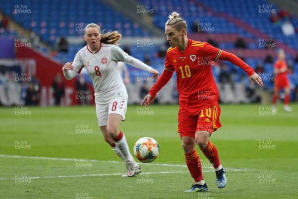130421 Wales Women v Denmark Women, International Friendly match - Jess Fishlock of Wales looks to cross the ball into the penalty area