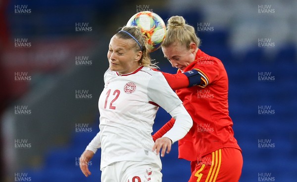 130421 Wales Women v Denmark Women, International Friendly match - Sophie Ingle of Wales and Stine Larsen of Denmark compete for the ball