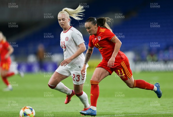 130421 Wales Women v Denmark Women, International Friendly match - Natasha Harding of Wales beats Sofie Svava of Denmark