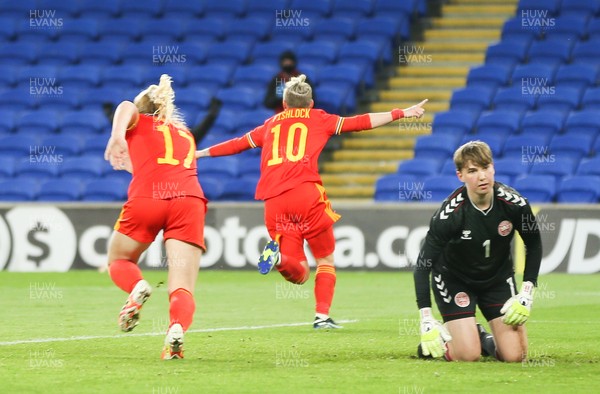 130421 Wales Women v Denmark Women, International Friendly match - Jess Fishlock of Wales wheels away to celebrates after scoring goal