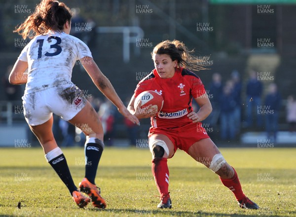 080215 - Wales Women v England Women - RBS Womens 6 nations 2015 -Sian Williams of Wales is takes on Abigail Brown of England