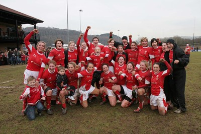 14.02.09 The Women's 6 Nations. Wales vs. England. Taffs Well RFC, Cardiff, Wales. 
 
A jubilant Wales squad celebrate as a Non Evans penalty with the last kick of the match wins a tight game for Wales. 
 
