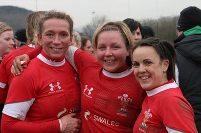 14.02.09 The Women's 6 Nations. Wales vs. England. Taffs Well RFC, Cardiff, Wales. 
 
(L-R) Clare Flowers, Rhian Bowden & Amy Day are all smiles after Wales edge out England 16-15 at Taffs well RFC, Cardiff. 
 
