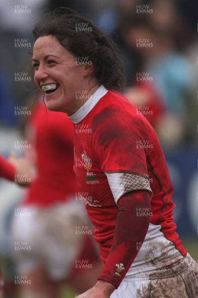 14.02.09 The Women's 6 Nations. Wales vs. England. Taffs Well RFC, Cardiff, Wales. 
 
Captain Melliissa Berry can't hide her delight as she scores a try for Wales. 
 
