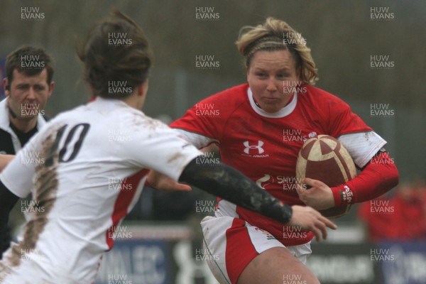 14.02.09 The Women's 6 Nations. Wales vs. England. Taffs Well RFC, Cardiff, Wales. 
 
Rhian Bowden takes on Katy McLean. 
 
