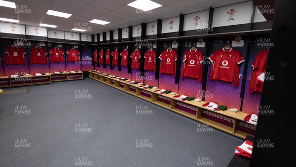 150423 - Wales v England, TicTok Women’s 6 Nations - A Wales changing room set up ahead of the match