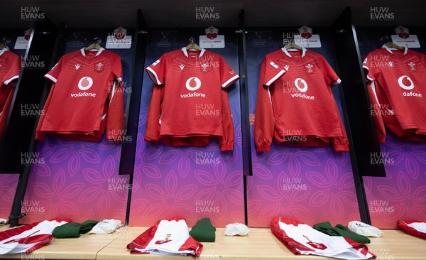 150423 - Wales v England, TicTok Women’s 6 Nations - A Wales changing room set up ahead of the match