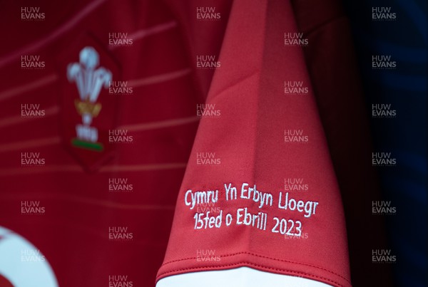 150423 - Wales v England, TicTok Women’s 6 Nations - A Wales match shirt in Wales changing room ahead of the match