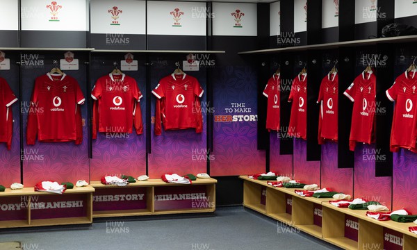 150423 - Wales v England, TicTok Women’s 6 Nations - The Wales changing room set ahead of the match