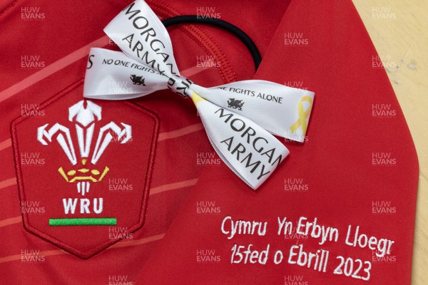 150423 - Wales v England, TicTok Women’s 6 Nations - A Morgan’s Army ribbon which the Wales team will wear to show support for Natalia John’s nephew Morgan who is fighting a rare cancer