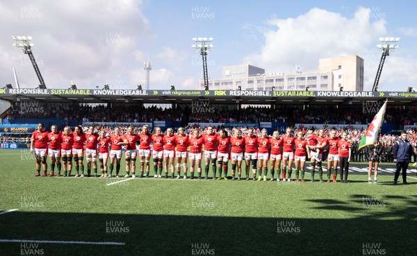 150423 - Wales v England, TicTok Women’s 6 Nations - The Wales team lineup for the anthems