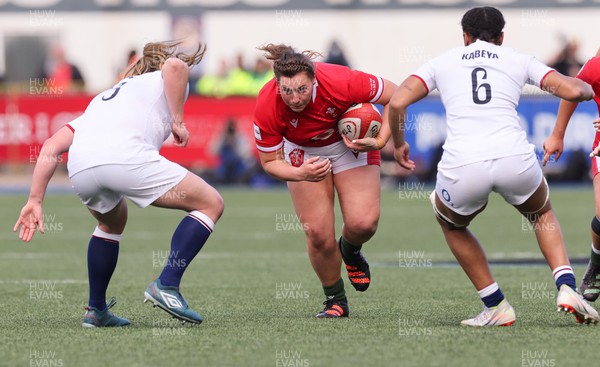 150423 - Wales v England, TicTok Women’s 6 Nations - Gwenllian Pyrs of Wales charges forward