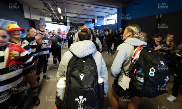 150423 - Wales v England, TicTok Women’s 6 Nations - Wales players make three way to the Cardiff Arms Park ahead of the match