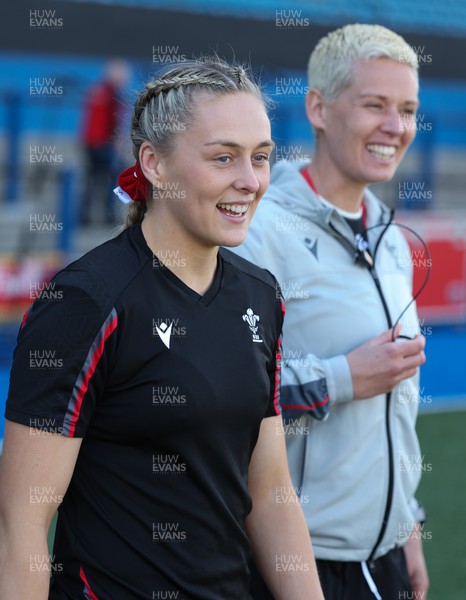 150423 - Wales v England, TicTok Women’s 6 Nations - Hannah Jones of Wales with Wales Women’s team manger Hannah John