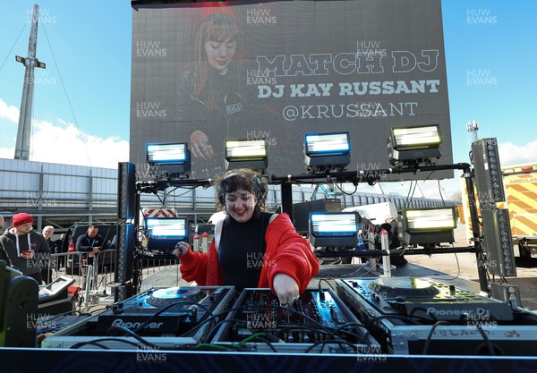 150423 - Wales v England, TicTok Women’s 6 Nations - DJ Kay Russant performs ahead of the match
