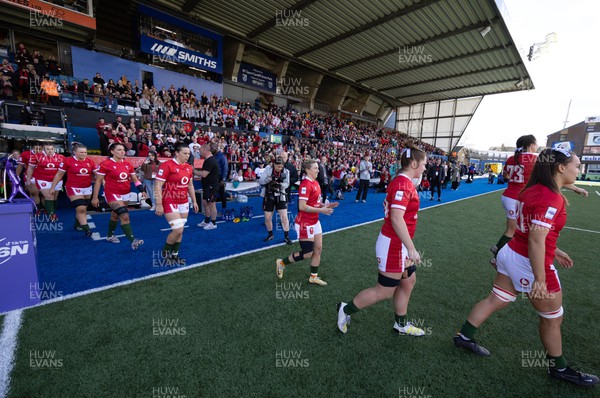 150423 - Wales v England, TicTok Women’s 6 Nations - The Wales team walk out ahead of the start of the match