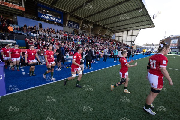 150423 - Wales v England, TicTok Women’s 6 Nations - The Wales team walk out ahead of the start of the match