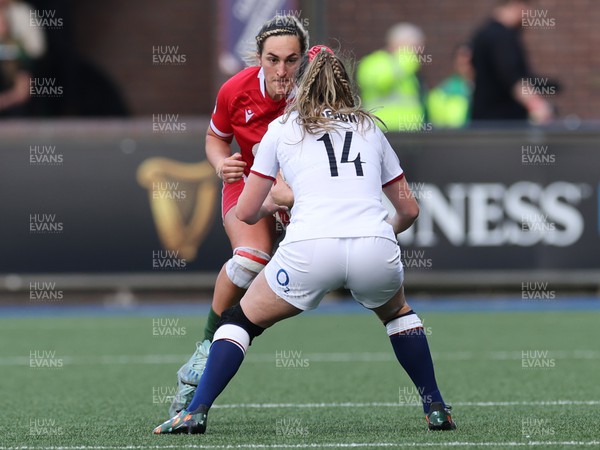 150423 - Wales v England, TicTok Women’s 6 Nations - Courtney Keight of Wales takes on Jess Breach of England
