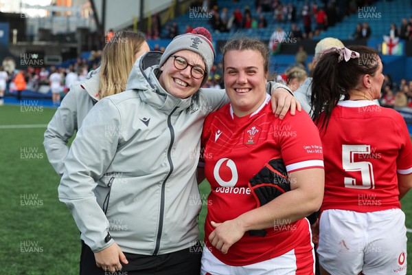 150423 - Wales v England, TicTok Women’s 6 Nations - Donna Rose with Carys Phillips at the end of the match
