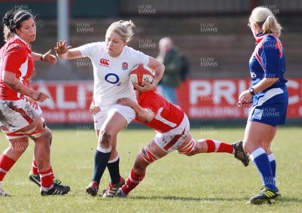 170313 Wales v England- Women's 6 Nations Championship -England's Ceri Lodge is tackled by Wales' Gemma Hellett