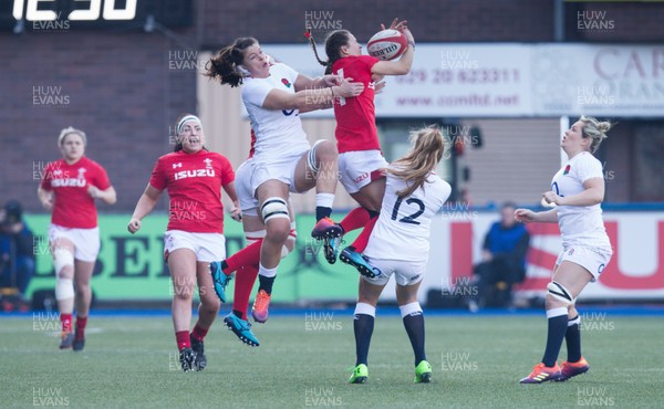 240219 - Wales v England, Women's Six Nations Championship 2019 - Jess Kavanagh of Wales wins the ball