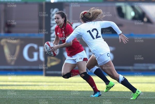 240219 - Wales v England, Women's Six Nations Championship 2019 - Jasmine Joyce of Wales takes on Zoe Harrison of England