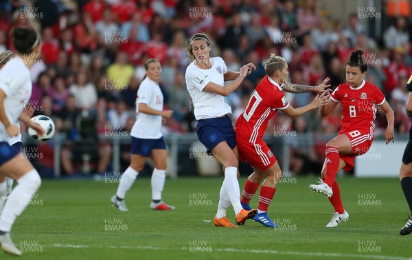 310818 - Wales Women v England Women - FIFA World Cup Qualifier - Angharad James of Wales takes a shot at goal