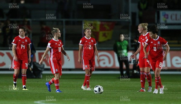 310818 - Wales Women v England Women - FIFA World Cup Qualifier - Dejected Wales after going 2-0 down