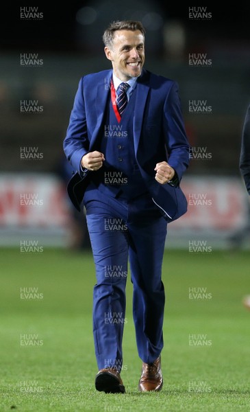 310818 - Wales Women v England Women - FIFA World Cup Qualifier - England Manager Phil Neville celebrates at full time