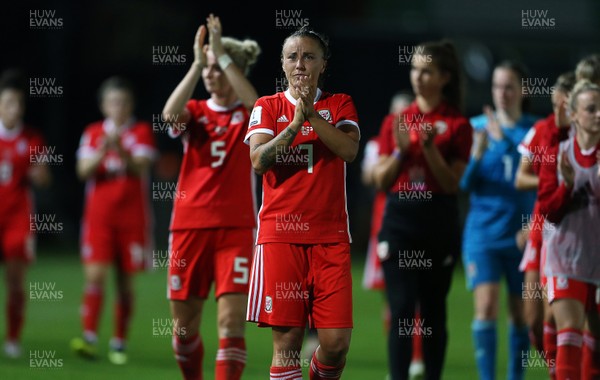 310818 - Wales Women v England Women - FIFA World Cup Qualifier - Natasha Harding of Wales thanks fans