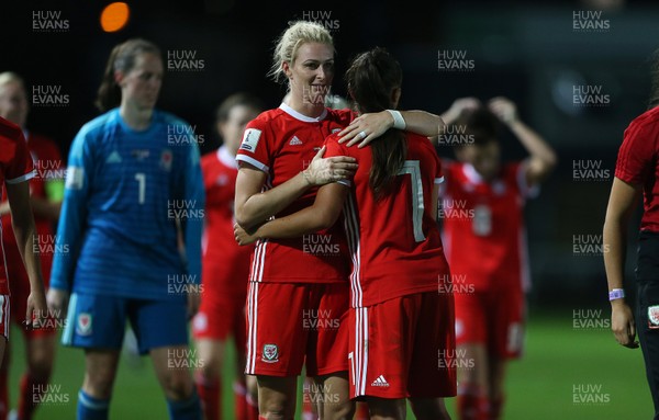 310818 - Wales Women v England Women - FIFA World Cup Qualifier - Rhiannon Roberts and Natasha Harding of Wales at full time