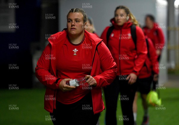 220422 - Wales Women v France Women - TikTok Women’s Six Nations - Carys Phillips of Wales arrives