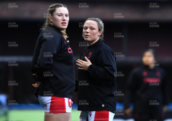 220422 - Wales Women v France Women - TikTok Women’s Six Nations - Gwen Crabb and Alisha Butchers of Wales during the warm up