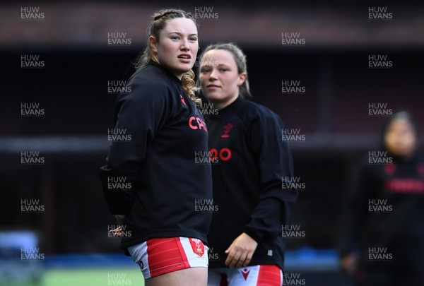 220422 - Wales Women v France Women - TikTok Women’s Six Nations - Gwen Crabb and Alisha Butchers of Wales during the warm up