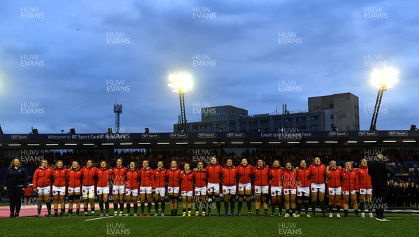 220422 - Wales Women v France Women - TikTok Women’s Six Nations - Wales players during the anthems